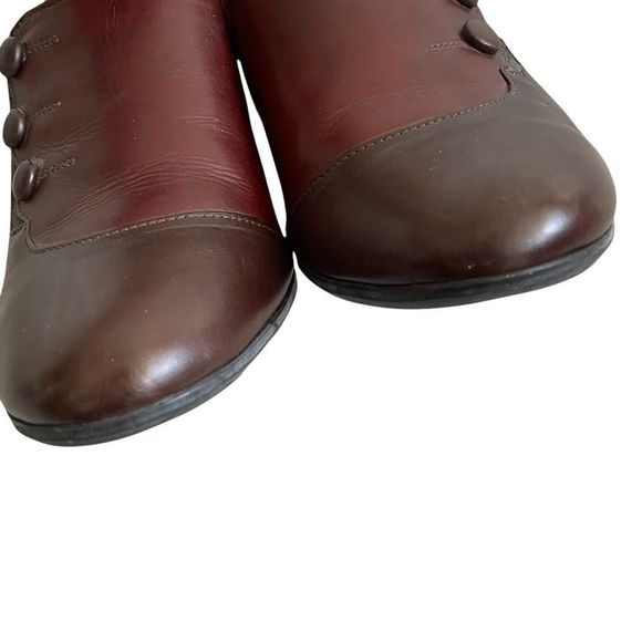 BEAUTIFEEL Leather Slip On Shoes With Small Heel Side Buttons Brown Burgundy 39 - Picture 6 of 11
